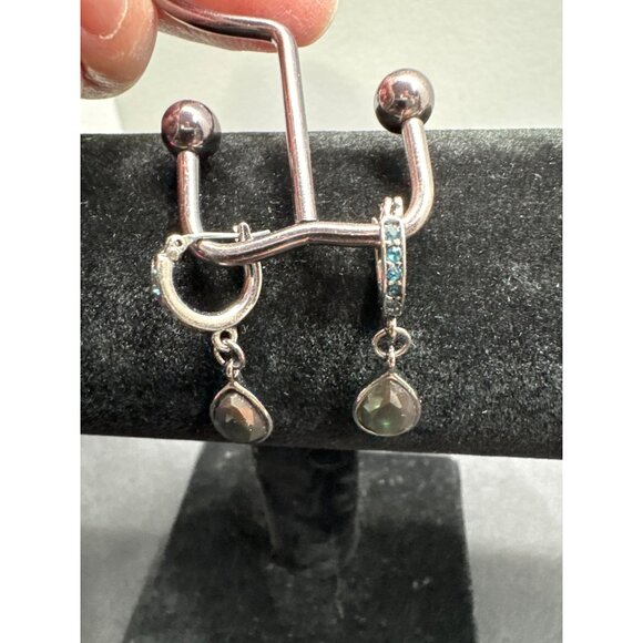 Alex & Ani Earrings Sterling Silver Hoops With Swarovski Tear Drop Crystal Drops - Picture 8 of 10